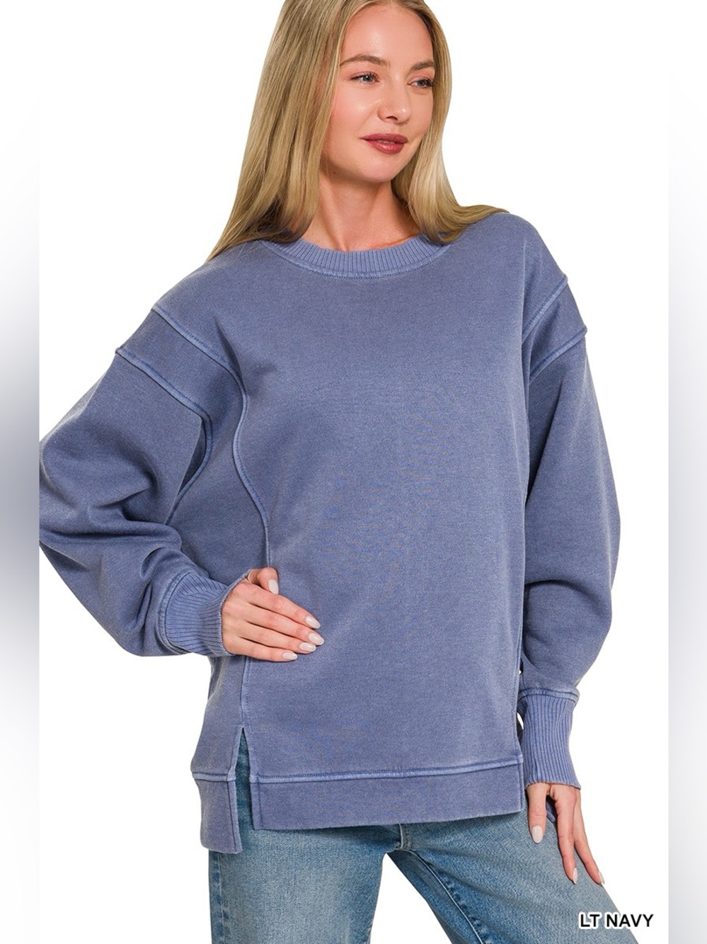 Zenana Pigment Dye Exposed-seam Fleece Sweatshirt
